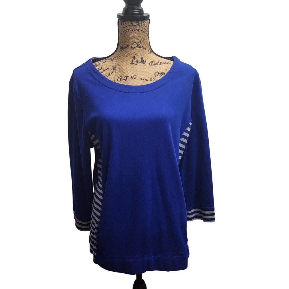 Kim Rogers Women's XL Blue 3/4 Sleeve Striped Pullover Casual Top